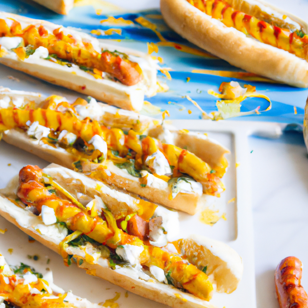 tasty hot dogs with shrimp and buratta plated